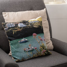 Load image into Gallery viewer, Customised photo pillow with holiday photos on chair
