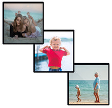 Load image into Gallery viewer, 3 square personalised photo magnets with holiday photos

