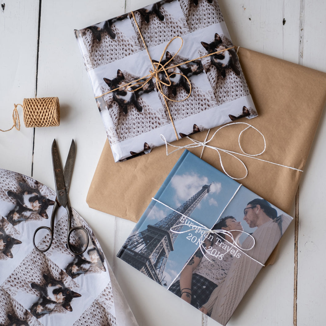 Customised wrapping paper used on photo print gifts