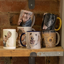 Load image into Gallery viewer, Selection of customised photo print mugs on shelf
